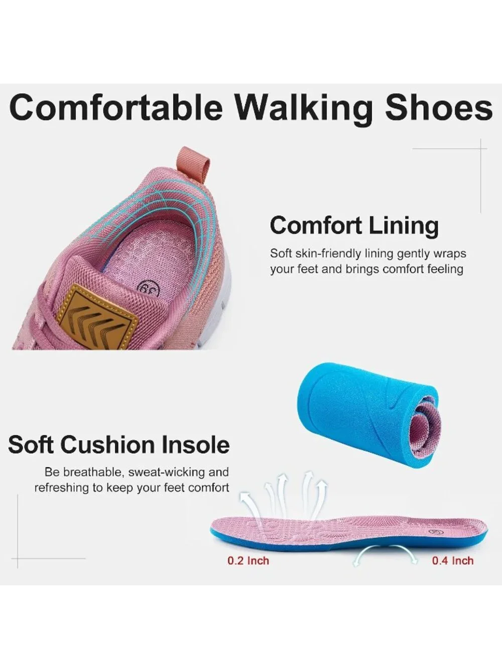 Women's Pink Lightweight Non Slip Comfortable Breathable Pull On Sneakers